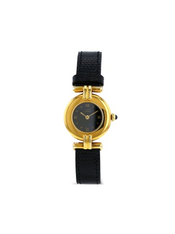 Cartier - 1990 pre-owned Must Colisée 24mm - women - Leather/Gold Vermeil - One Size - Black