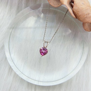 粉托帕石925純銀心形爪鑲項鍊 尼泊爾手工銀飾