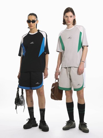 Unvesno (UN) 305克夏季運動拼接網眼透氣撞色套裝短袖 SWS-1647