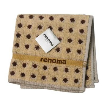 renoma PARIS 100%棉米色波點棉質圖騰字母LOGO小方巾(25CM)