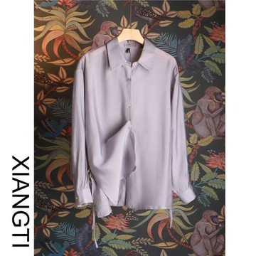 XT防曬襯衫女夏季2025新款紫色小眾設計感天絲輕薄涼爽法式上衣