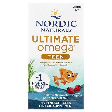 Nordic Naturals, 青少年，Ultimate Omega® 魚油，12 歲以上，草莓味，60 粒迷你軟膠囊
