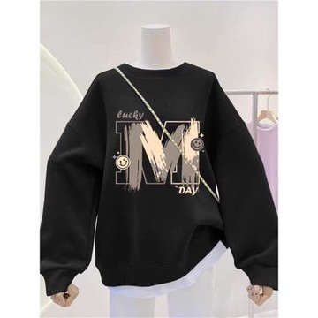 大碼女裝胖mm假兩件加絨圓領衛衣女秋冬2026新款中長款上衣外套