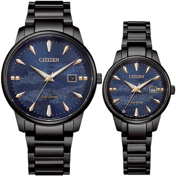 CITIZEN星辰 HEBE田馥甄廣告款 天川銀河 光動能藍寶石情侶對錶(BM7595-89L＋EW2595-81L)