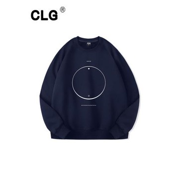 香港潮牌圓領衛衣男簡約新款春秋冬加絨無帽藏青潮流百搭日系外套