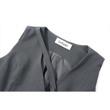 GeNaQi灰色氣質西裝馬甲上衣女夏季新款休閑垂感長褲時尚兩件套裝