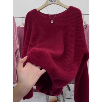 歐貨春秋穿搭新款套頭紅色針織衫女2025爆款寬松顯瘦設計感毛衣潮