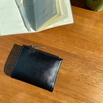 短夾包 真皮皮夾 Minimalist Slim Leather wallet -Black&Silver
