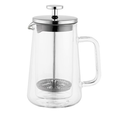Bellacuisine 雙層耐熱玻璃法式濾壓壺 咖啡泡茶器  透明/銀色  1個