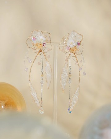 若即鑲空蕾絲二合一垂翼耳環