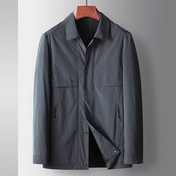 [巴黎精品] 風衣外套短版夾克-翻領休閒純色秋冬男外套2色p1ac59
