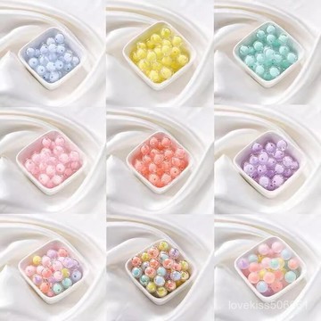 ✨✨糖果色磨砂透明炫彩灌心圓形珠diy手串項鏈手機鏈亞克力串珠材料 DNUK