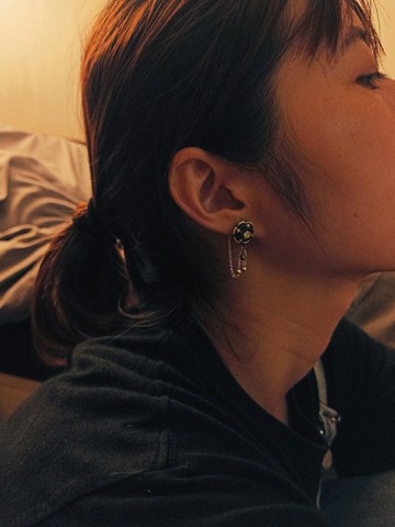 小花銀鍊環繞式耳環