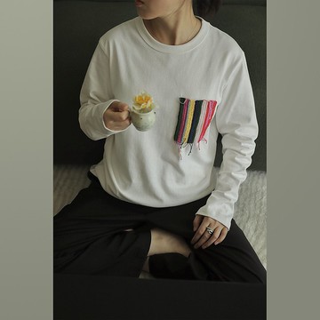 彩虹鉤織棉質長體恤 休閒舒適基本款 男女同款 上衣