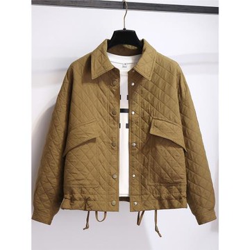 翻領小香風夾克菱形格外套女薄款2025早秋季新款溫柔風爆款棒球服