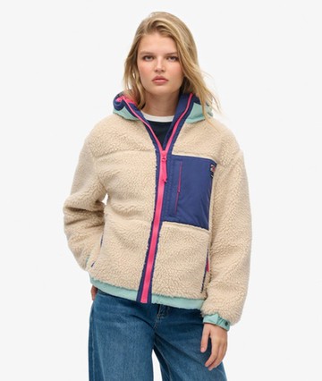Superdry Women's Vintage Hooded Fleece Jacket Cream Size: 8