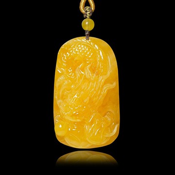 【正佳珠寶】蜜蠟琥珀 頂級滿蜜雞油黃 33.1g 單龍戲珠 蜜蠟琥珀