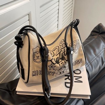 小眾設計師帆布包女2025新款休閑流行卡通枕頭包大容量單肩斜挎包