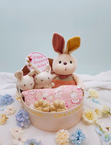 I LOVE YOU 兔搖籃滿月禮/彌月禮盒/生日/新生兒/送禮/口水巾