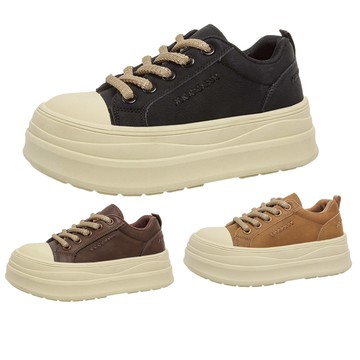 【白鳥麗子】休閒鞋 百搭皮革繫帶縫線造型拼接圓頭包鞋 店長推薦