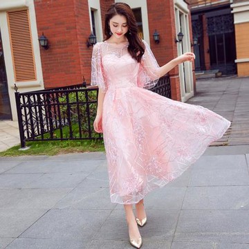 伴娘服小個子禮服短款網紗遮肉顯瘦生日宴會連衣裙裙粉色平時可穿