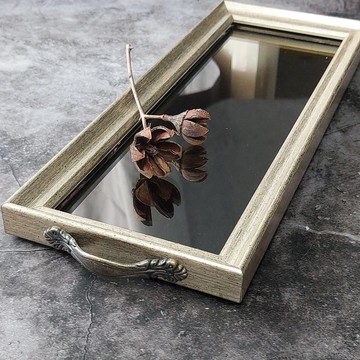 知性都會風鏡面茶色托盤 長版鏡面托盤 古銅色把手