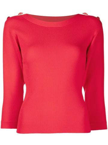 Edward Achour Paris - button-detail wide neck top - women - Polyamide/Viscose - 40 - Red