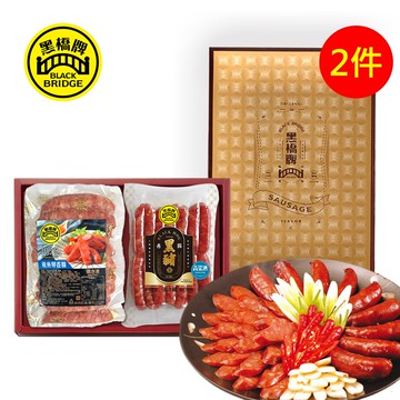 【黑橋牌】風味酒香腸禮盒D，2件組(冷凍)(450g原味飛魚卵香腸+500g高粱酒黑豬肉香腸)