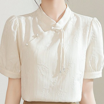 【巴黎精品】現貨+預購 女雪紡上衣短袖襯衫法式名媛氣質OL西裝蕾絲休閒女裝-短袖法式泡泡袖a1kc38