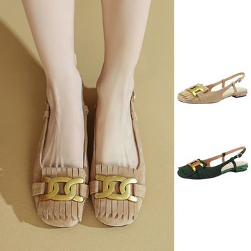 【LN】★ 低跟方頭流蘇包頭涼鞋(女鞋/舒適/百搭/涼鞋/低跟鞋)