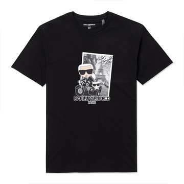 KARL LAGERFELD 老佛爺 熱銷印刷大Logo圖案短袖T恤-黑色