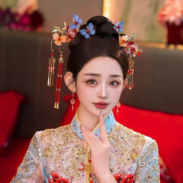 ⭐全場免運⭐ 新娘頭飾 皇冠 秀禾頭飾2026新款新中式古風花朵新款新娘結婚髮飾蝴蝶流蘇一整套