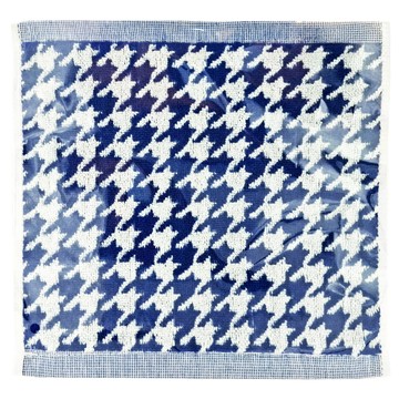 LIFE 來福牌 極致千鳥格緹花方巾 超柔軟精梳棉面巾  藍色/白色  1條