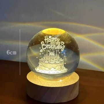 【All Splendid】生日蛋糕 水晶球6CM 造型小夜燈 生日 女友 情人節 公司禮物 贈品 星球小夜燈 水晶球底座