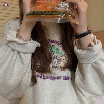 【薇衣】男秋冬季加絨加厚圓領衛衣寬鬆舒適長袖美式休閒款女裝穿搭上衣寬鬆上衣女長袖上衣女衛衣女裝上衣長袖上衣