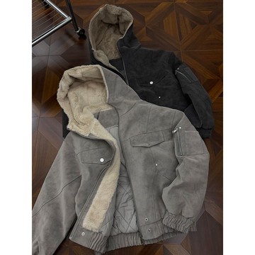 美式潮牌解構連帽棉服男冬季保暖百搭棉衣男