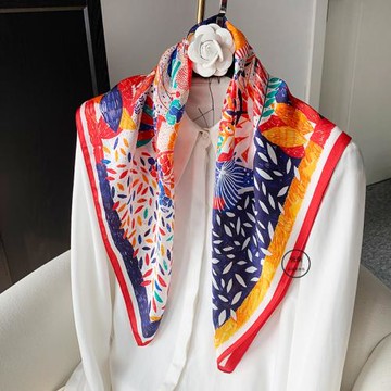 時尚彩色落葉真絲絲巾女x65m小方巾春秋夏季薄款桑蠶絲圍巾百搭