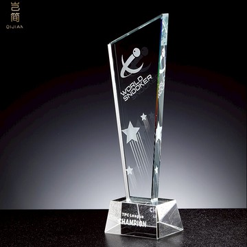刀頭燕尾簡約水晶獎杯創意優秀團隊銷售冠軍員工頒獎紀念人像照片