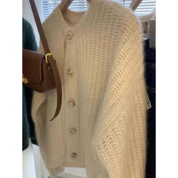 歐貨復古chic浣熊絨毛衣外套冬季軟糯系設計感加厚重磅針織上衣女