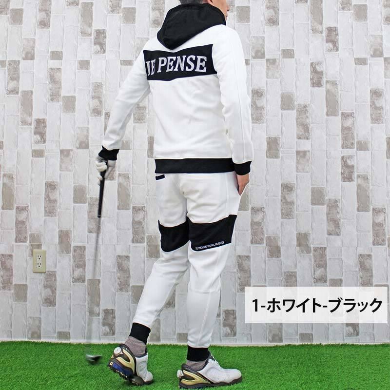 PGG メンズ ゴルフウェア フルジップパーカーとパンツ セット ホワイト ゴルフウェア メンズ セットアップ 上下セット 春物 春服