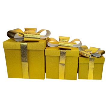 摩達客 耶誕高級精緻紙質蝴蝶結禮物盒3件組  金色款  1套  大(25 x 25 x 25cm) + 中(20 x 20 x 20cm) + 小(15 x 15 x 15cm)