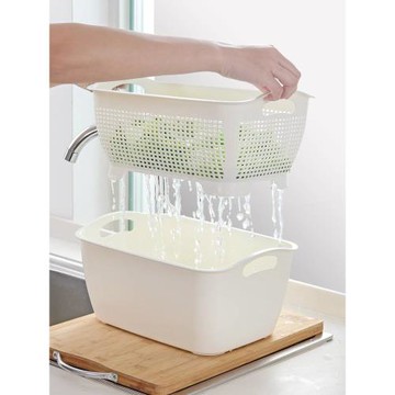 茶花廚房雙層瀝水籃收納筐家用塑料大號洗菜盆神器濾水籃水果盤菜