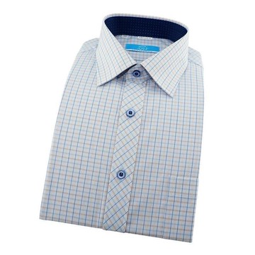 【襯衫工房】長袖襯衫-淺藍橘色細格紋