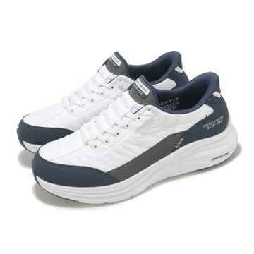 Skechers 休閒鞋 Contour Foam Slip-Ins 寬楦 男鞋 白 藍 緩衝 運動鞋 232619WWNV