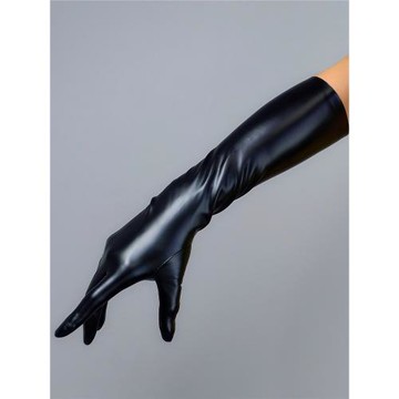 乳膠皮手套  超薄高彈  長款40cm啞光黑色仿皮革緊貼手臂緊身顯瘦