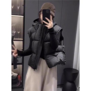 羽絨馬甲女短款連帽冬季新款2025韓寬松高級感小個子背心坎肩外套