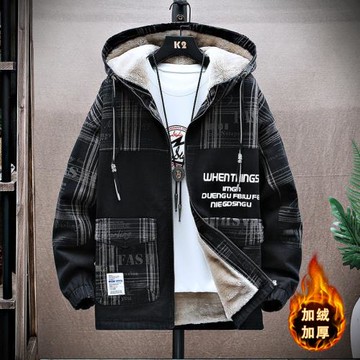 2024新款秋冬牛仔外套男加絨加厚ins潮牌寬松夾克男裝青少年棉衣