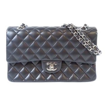 【二手名牌BRAND OFF】CHANEL 香奈兒【再降價】黑色 羊皮 菱格紋 Classic Double Flap 25 肩背包 鍊帶 銀扣