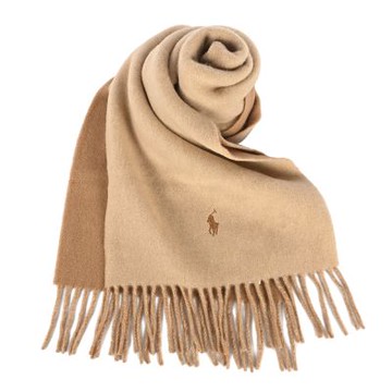 RALPH LAUREN POLO 小馬刺繡LOGO 雙色羊毛混紡圍巾-淺駝/深駝色