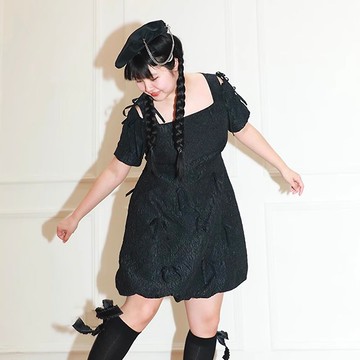 半月天使 原創大碼微胖云朵裙擺蝴蝶結連衣裙